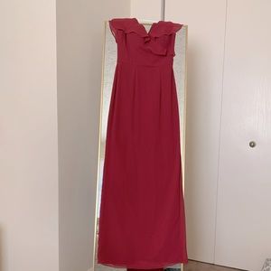 Wine red, floor length, off-the shoulder gown